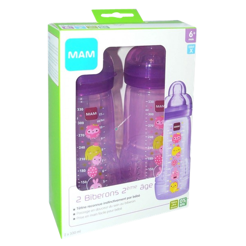 Image MAM 2AGE BIBERON ROSE 2X330ML